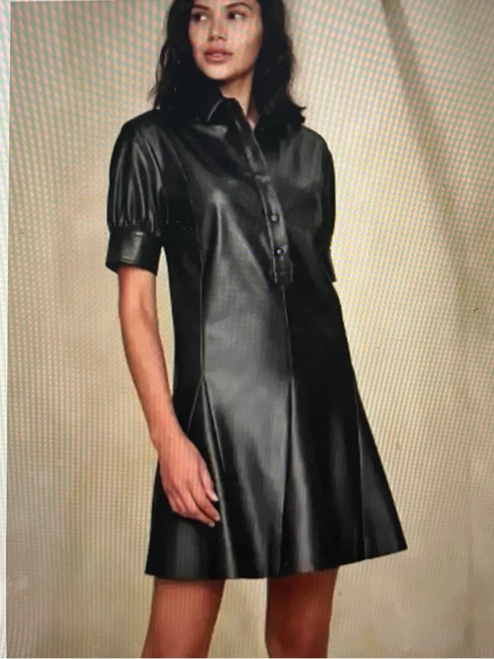 Banana Republic Black Short-Sleeve Faux Leather Button-Front Shirt Dress - Picture 9 of 9